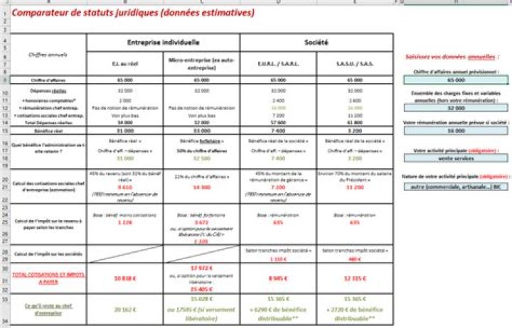 Choisir son statut juridique : comparateur Excel 2024