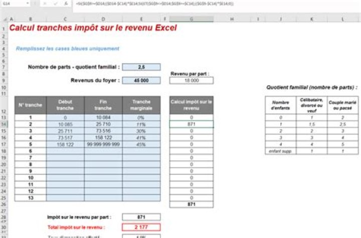 Formule Excel tranche d’impôt sur le revenu 2024 : calcul