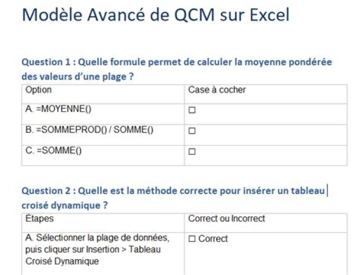 Modèle Excel QCM ou quizz gratuit : créez votre jeu ou test !