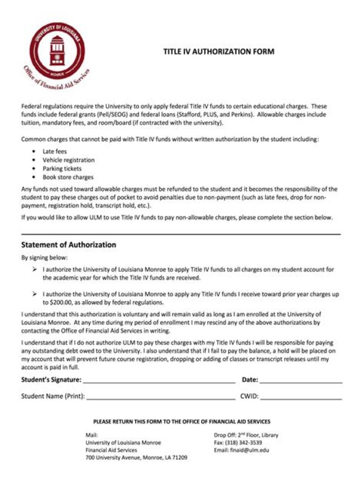 Title IV Financial Authorization for Students